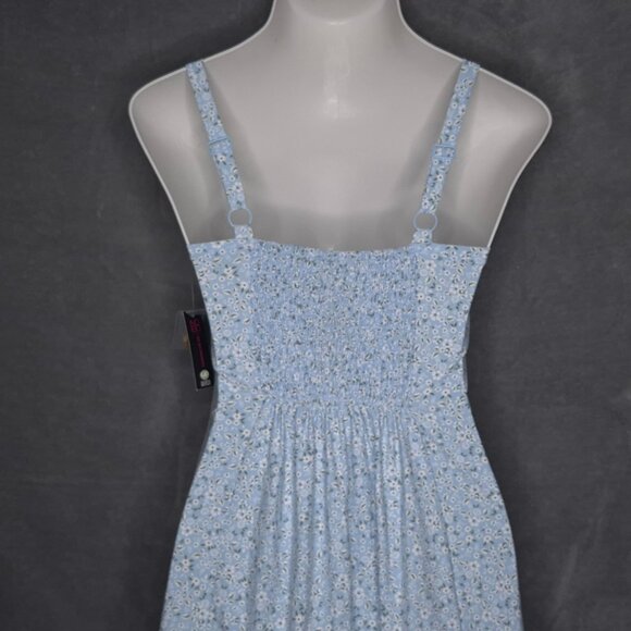 No Boundaries Blue Floral Button-Down Sundress L Juniors Smocked Back New - Picture 3 of 6